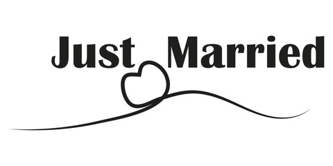 JUST MARRIED hand drawn lettering words vector icon. vector illustration.