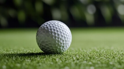 Obraz premium Close-up of golf ball dimples as it spins towards target, lush green