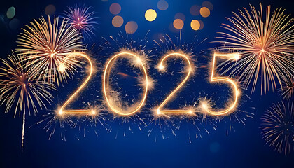 gold fireworks sparklers bokeh lights blue background new year party greeting card design elements