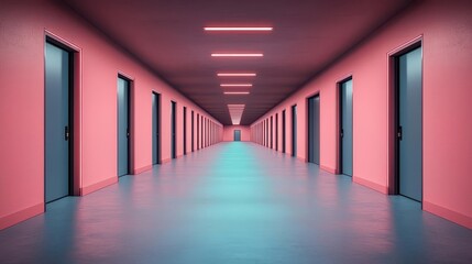 Fototapeta premium A futuristic nuclear fuel storage facility, advanced cooling systems, neonlit chambers, and heavy security measures nuclear fuel storage, future energy safety