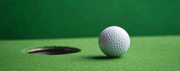 Golf ball rolling towards the hole, accurate speed and alignment, vibrant green, dramatic depth of field