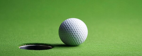 Golf ball rolling towards the hole, accurate speed and alignment, vibrant green, dramatic depth of field