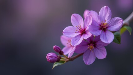 Fototapeta premium Vibrant purple blossoms on elegant branch capturing nature's beauty