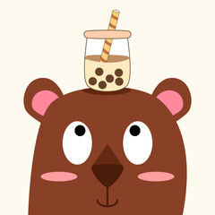 Bear cartoon so cute and pearl milk tea.for t-shirt kid.vector and illustration.