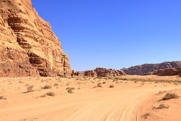Scenic view of rocks in Wadi Rum desert, Jordan