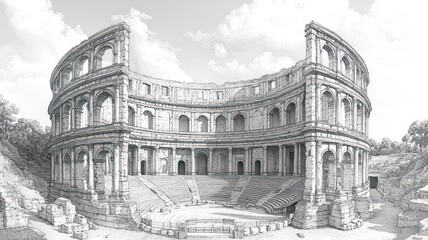 A detailed illustration of an ancient amphitheater.