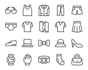 outfit and clothes line icon set