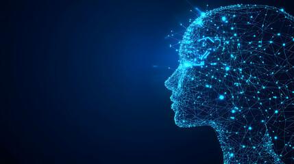 Obraz premium Digital Human Profile, head, face, network, connection, technology