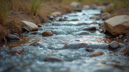 Refreshing stream flowing over dry riverbed symbolizing renewal of life