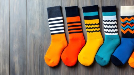 Colorful Socks Bundles as Gifts on Rustic Wooden Table