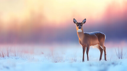Obraz premium Deer in Winter Wonderland, fawn, doe, buck, white-tailed deer, wildlife