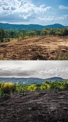 Fototapeta premium Reforestation Environmental Project Before and After Shot.