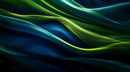 Obraz premium Abstract Green and Blue Swirling Waves, background, curve, motion, dynamic, energy