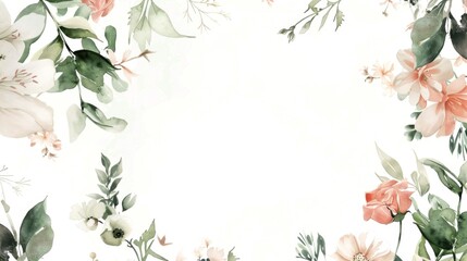 Watercolor painting of flowers with a white background for text. Designed for use in design or presentations.