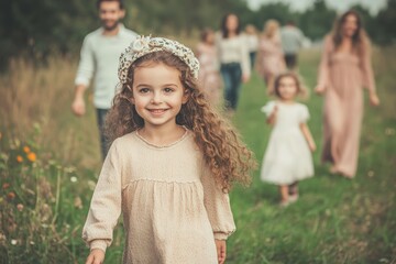 Happy summer vacation - girl playing on the beach. Beautiful simple AI generated image