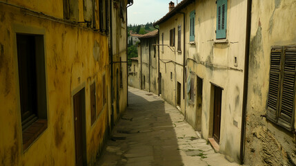 Fototapeta premium Narrow cobblestone alleyway in a historic Italian town, cobblestones, street, city, Italy, Europe