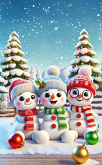 겨울배경의 귀여운 눈사람들