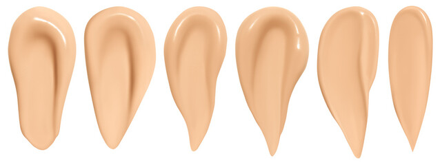 Set of foundation cream smears on an empty background. Makeup product, beauty textures