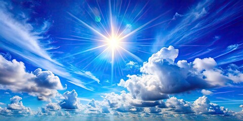 Stunning Panorama of Blue Sky with Sun and Lens Flare for Header and Banner Use - Ideal for Website Backgrounds, Travel Blogs, and Social Media Graphics