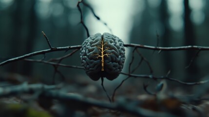 Brain With Dead Tree  Alzheimer s Disease Concept  Neurological Disorder  Medical Illustra