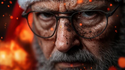 Close up Portrait of Santa Claus with Gritty Face and Glasses