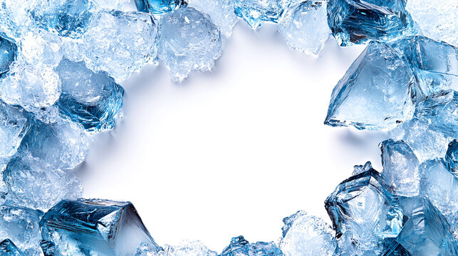 Rectangular frame in light blue ice. Frame made of ice shards.