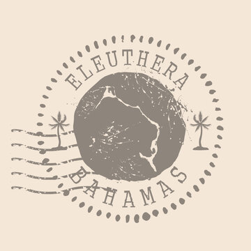 Stamp Postal of Eleuthera island. Map Silhouette rubber Seal.  Design Retro Travel. Seal of Map  Eleuthera grunge  for your design. The Bahamas. EPS10