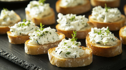 Ricotta and Zucchini Crostini on Black Ceramic Plate