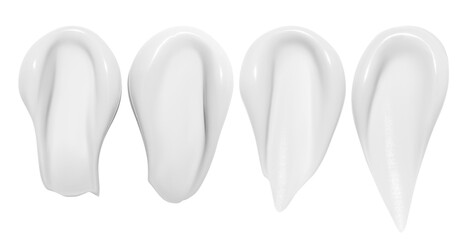 Set of white cream smears on an empty background. Skincare product, beauty textures.