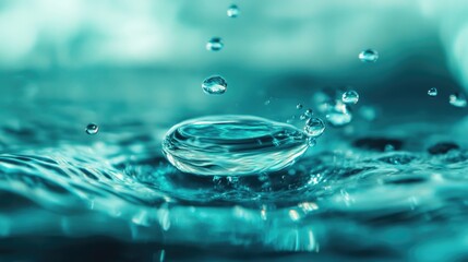 Drop of water is falling into a body of water. The water is clear and calm