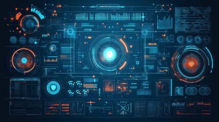 Futuristic Digital Interface with Interactive Elements and Data Visualization