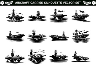 Aircraft Carrier Silhouette Vector Illustration Bundle
