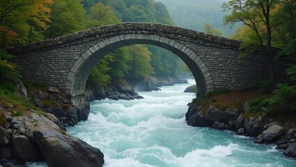 Strong stone bridge over rushing river symbolizing stability and support