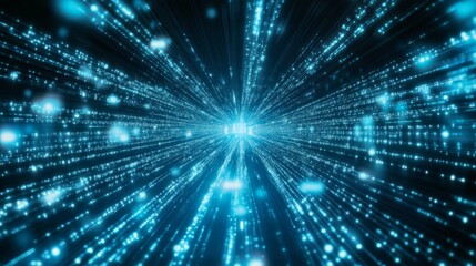 Fototapeta premium Abstract Background of Glowing Blue Particles and Light Rays