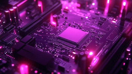 Fototapeta premium Futuristic Close-Up of a Circuit Board with Neon Purple Highlights