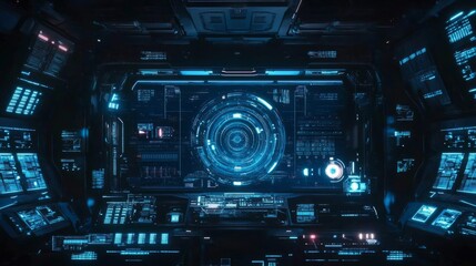 Obraz premium Futuristic Control Panel Interface in a Sci-Fi Environment