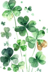 Fototapeta premium Painting of green clovers with brown spots. The painting is full of life and energy. The clovers are arranged in a way that creates a sense of movement and growth