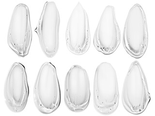 Set of transparent gel smears on an empty background. Skincare product, hydrating textures.