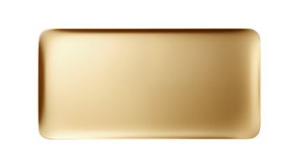 Gold rectangular metal tray, lying on transparent background, top view