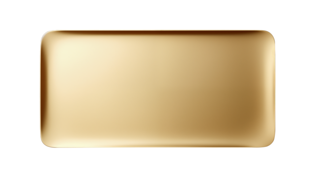 Gold rectangular metal tray, lying on transparent background, top view