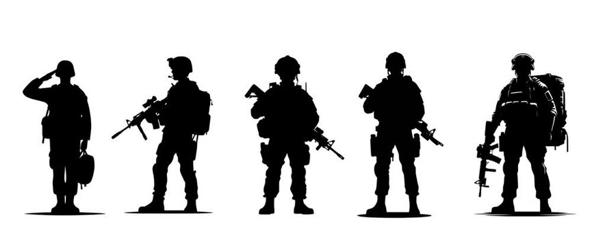 Set of Army Force Soldier Military silhouette vector