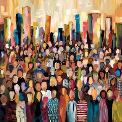 Obraz premium A diverse group of people of various races, genders, and ages poses together, showcasing unity and coexistence. 