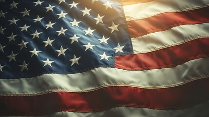 Close-Up of the American Flag with Dramatic Lighting