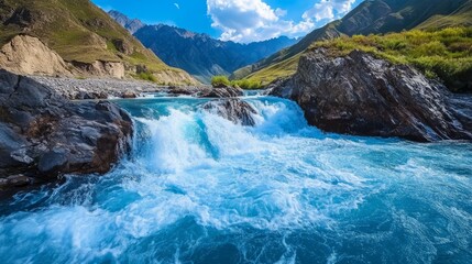 Majestic Mountain River with Turquoise Waters and Scenic Landscape