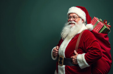 Jolly santa claus with sack of gifts for christmas celebration and holiday design