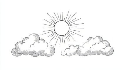 Hand-Drawn Sun and Clouds Illustration