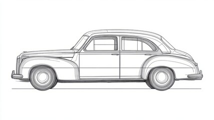 Fototapeta premium Classic Car Line Art Illustration