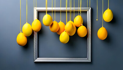 bright yellow eggs hang gray square frame prominent easter sale banner design