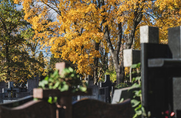 Graves in Autumn Atmosphere During All Saints' Day in Poland