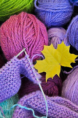 Autumn Knitting Essentials: colorful threads, needles, and a cozy project in progress, complemented...